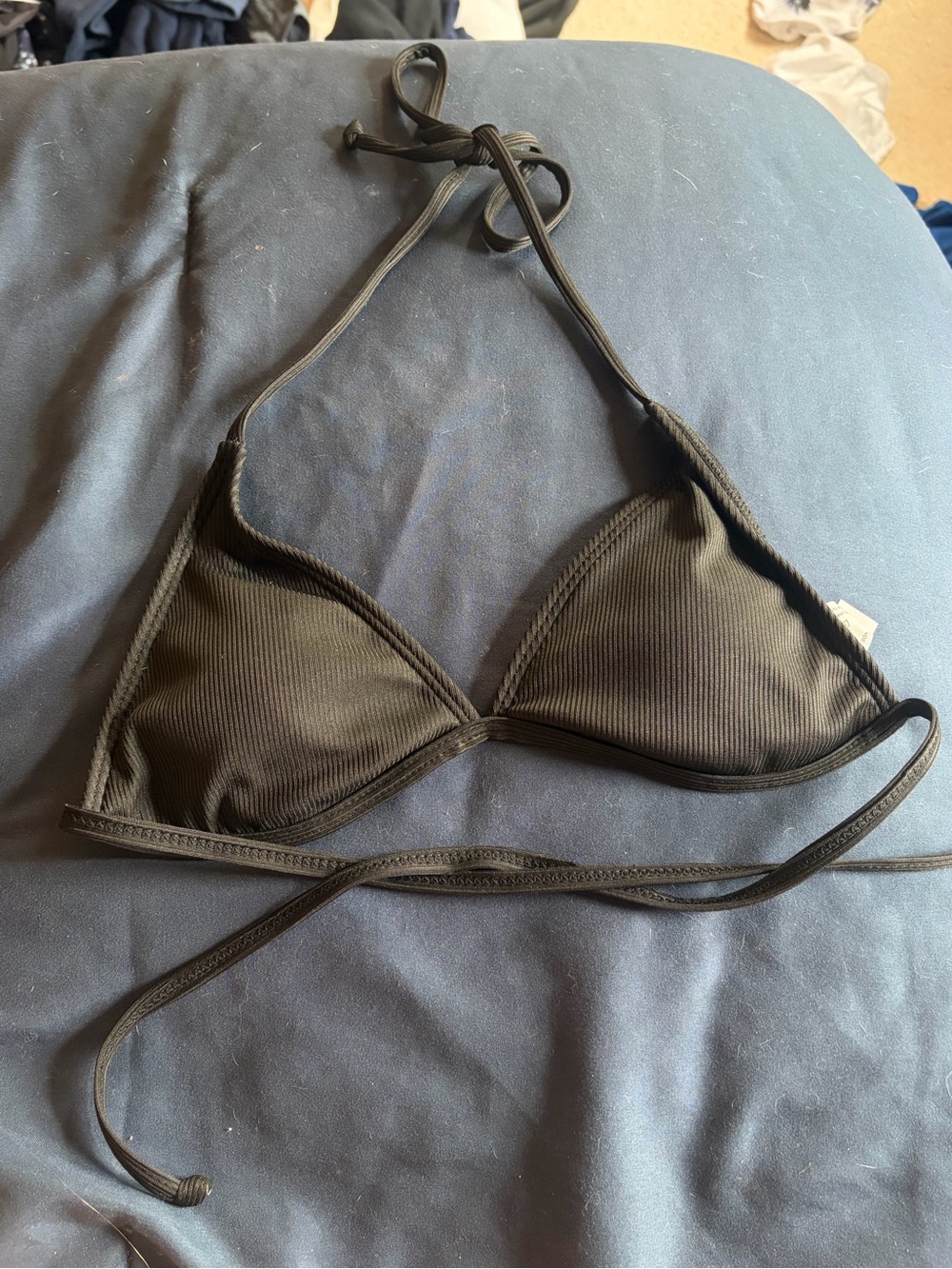 Black Ribbed Triangle Bikini Top